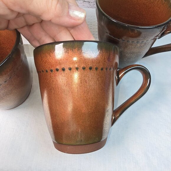 SANGO CYPRUS SIENNA MUG SET Of 4  16 OZ RUSTIC BRONZE GLAZE WITH BEADED EDGE - Picture 2 of 14